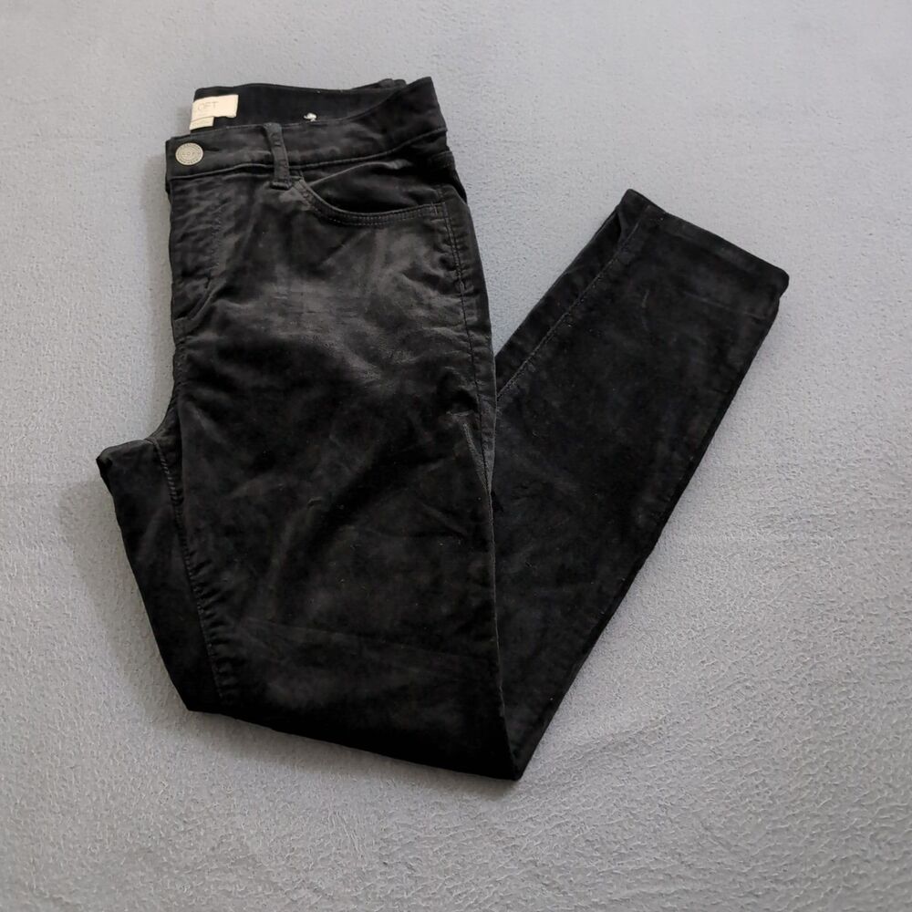 LOFT Outlet Women 6P Black Mid Rise Velvet Skinny Pants
